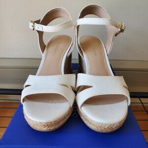 STUART WEITZMAN White Mykonos Espadrille Canvas Wedge Womens Sandals US 5.5